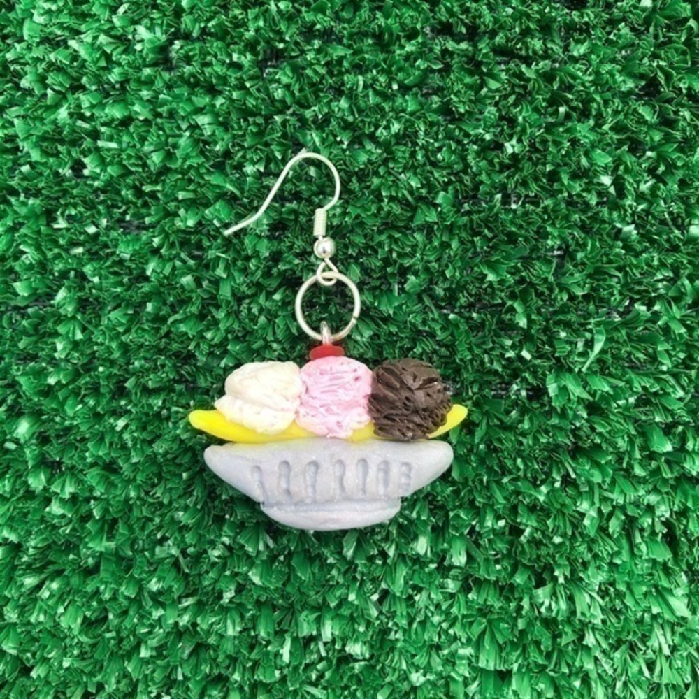 Banana Split Earring Ice Cream Handmade Clay